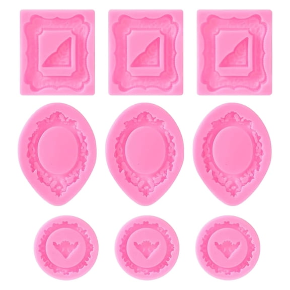 9Pcs Vintage Frame Silicone Fondant Mold, Non Stick Silicone Mold, Embossed Cake Decorating Mould For Chocolate Baking,Pink-8.5X6.6Cm