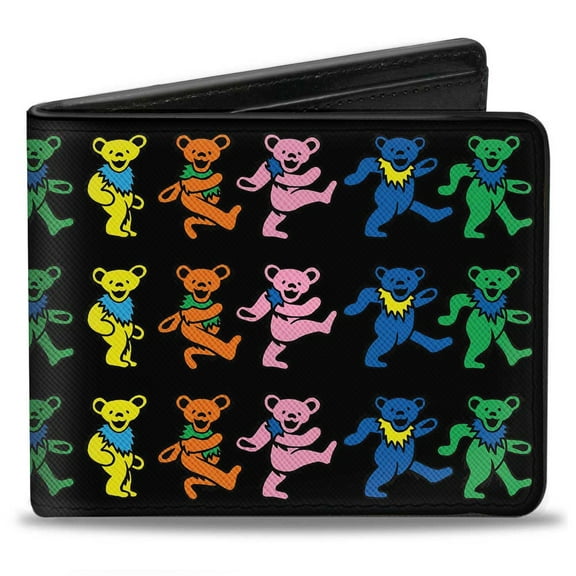 Grateful Dead Wallet, Bifold, Dancing Bears Black Multi Color, Vegan Leather