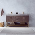 thumbnail image 5 of Vinnova Alistair 60" Double Sink Bathroom Vanity Brushed Gold Frame Gray Top No Mirror, 5 of 7