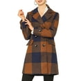 thumbnail image 2 of INSPIRE CHIC Women's Notched Lapel Long Sleeves Double Breasted Plaids Overcoat M Brown, 2 of 8