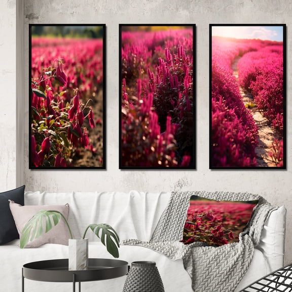 Designart "Fuchsia Florals in Full Bloom" Floral Framed Wall Art Set Of 3 - Pink Floral Frame Gallery Wall Set For Home Decor