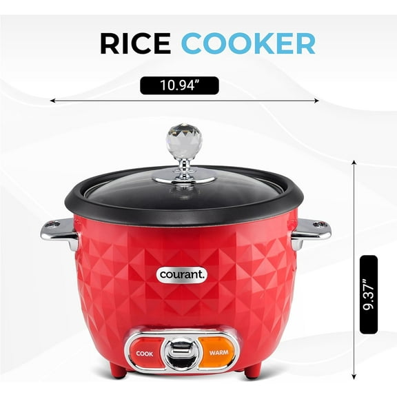 Designer Series Rice Cooker with Steamer - 10-Cup Capacity, Red, One-Touch Operation, Automatic Keep Warm