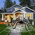 thumbnail image 6 of Spider Web Halloween Decorations, 16.4 FT Giant Triangular Spider Web and 35" Big Spider with Extra Stretch Cobwebs and 20 Small Spiders, Suitable for Indoor and Outdoor Yard Party Halloween Decor, 6 of 8