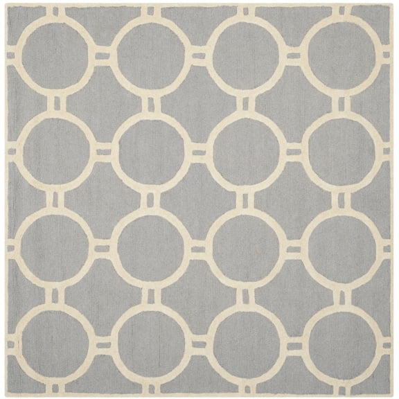 SAFAVIEH Cambridge Joss Geometric Wool Area Rug, Silver/Ivory, 6' x 6' Square