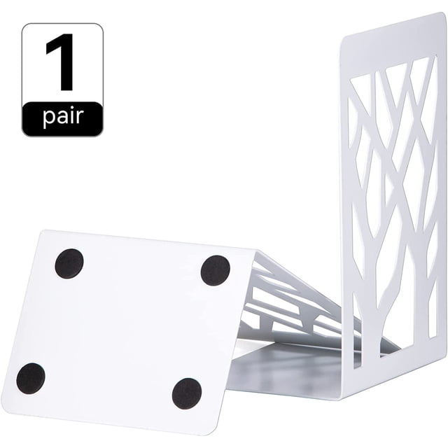 Sujetalibros, Sujetalibros para estantes Blanco 1 par, Sujetalibros para estantes para libros pesados, Soporte decorativo para estantería para el hogar, Sujetalibros de metal, Soportes para suje