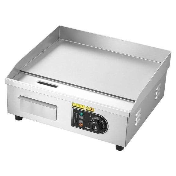 Commercial Electric Griddle 1750W Stainless Steel Countertop Flat Top Grill 17.72 x 11.81 Inch Adjustable Temperature 122-570F with 2 Spatulas 2 Brushes 4 Foot Pads for Steak