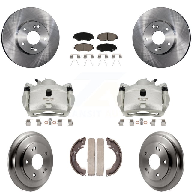 Transit Auto Front Rear Disc Brake Caliper Rotors Drums Ceramic Pads Kit (8Pc) for Car 2014-2015 Honda Civic LX with 1.8L Automatic CVT transmission KC8-100801C