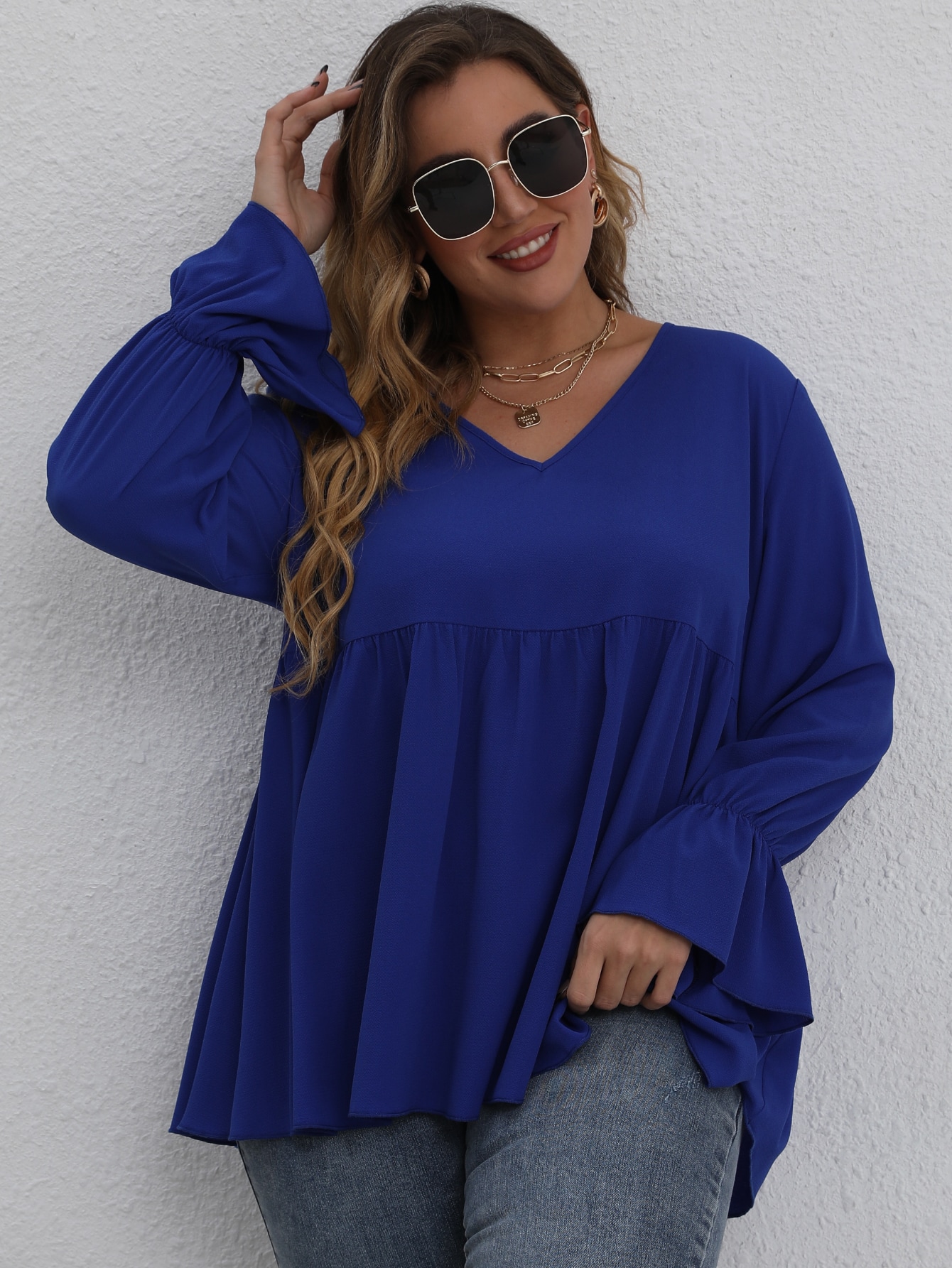 Women's Plus Size Flounce Sleeve Peplum 