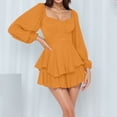 thumbnail image 2 of HXWCHs Long Sleeve Jumpsuits for Women, Women's Fashion Square Neck Long Sleeve Jumpsuit with Ruffled Detail and Waist Tie for Casual S Orange, 2 of 6