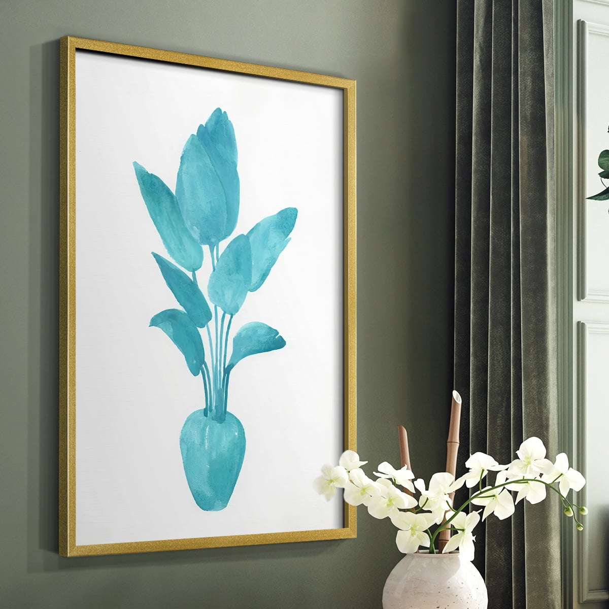 Watercolor House Plant II Framed Print in Gold Solid Wood 8 x 10 Framed Print