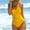 Yellow, variant on UTSJKR 2025 Women's Modest Tummy Control Ruched One Piece Swimsuits Halter V Neck Bathing Suit Beach Cheeky Swimwears Green L