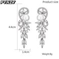 thumbnail image 4 of PYNZY Wedding Pearl Dangle Earrrings for Brides, Cubic Zirconia Flower Drop Earrings for Women Plated White Gold, 4 of 6