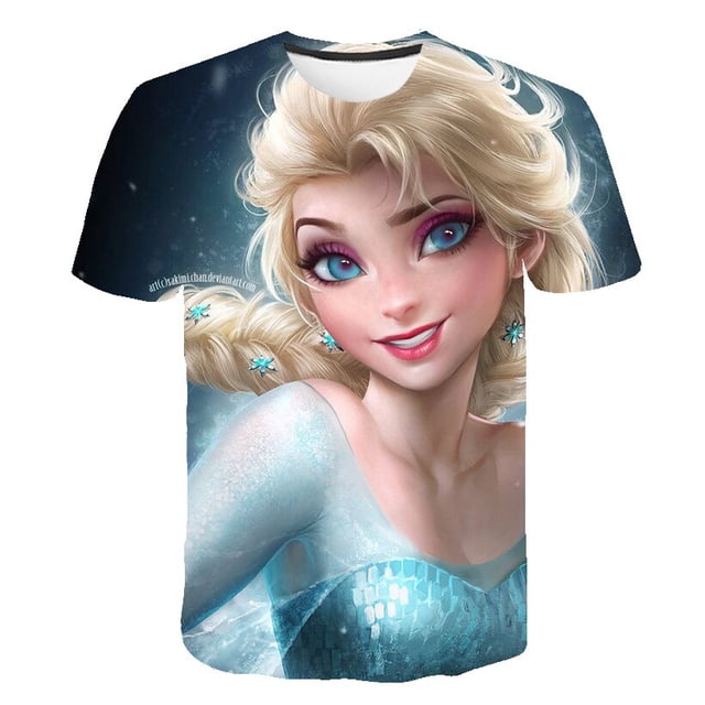 Nueva camiseta con estampado de animales para niñas Anna Elsa, camiseta Unisex de Elsa, ropa para niños, Top de dibujos animados para 3, 4, 5, 6, 7, 8 años, ropa de cumpleaños para niños 13T Gao Jinjia LED