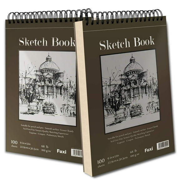 Cuaderno de bocetos Fuxi, 9 x 12 cm, encuadernado en espiral, 2 paquetes de 100 hojas