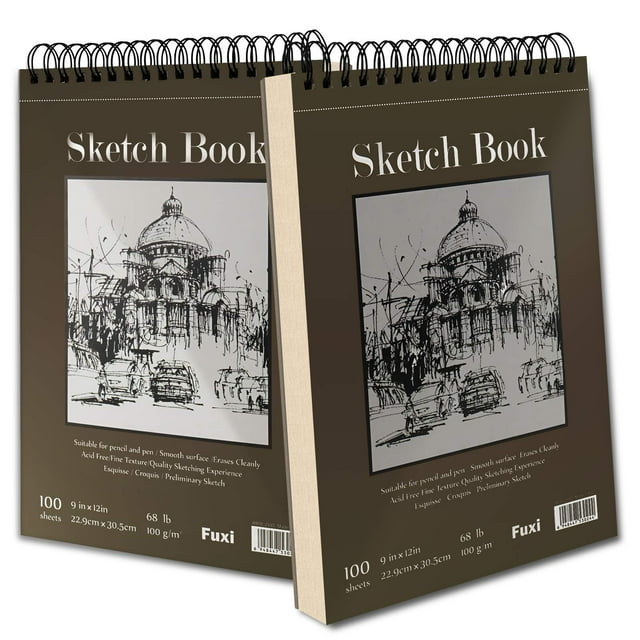 Cuaderno de bocetos Fuxi, 9 x 12 cm, encuadernado en espiral, 2 paquetes de 100 hojas