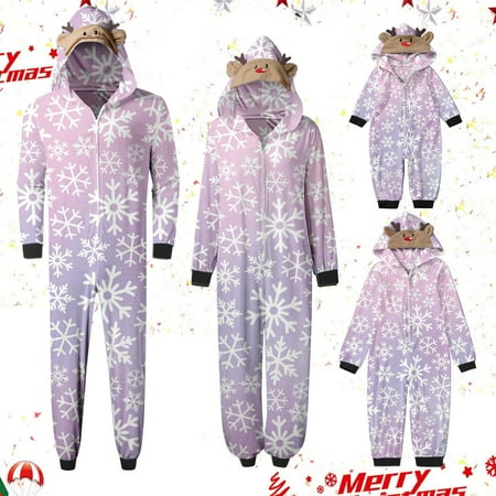 

CFLVAEK Family Matching Christmas Onesies with Elk Hood Snowflakes Graphic Pjs Set for Women Men Kids Infant Casual Zip Up Long Sleeve Xmas Sleepwear fot Kids