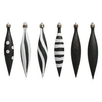 Christmas Balls Pack of 12-15cm(5.9") Droplet Baubles - Matte & Glitter Design - Christmas Ornaments, Shatterproof Plastic Christmas Tree Decoration (Black and White)