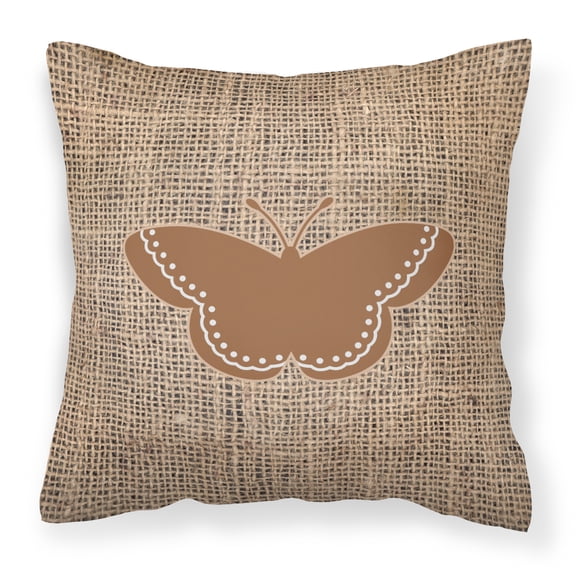 Carolines Treasures BB1032-BL-BN-PW1414 Butterfly Burlap and Brown   Canvas Fabric Decorative Pillow BB1032 14Hx14W