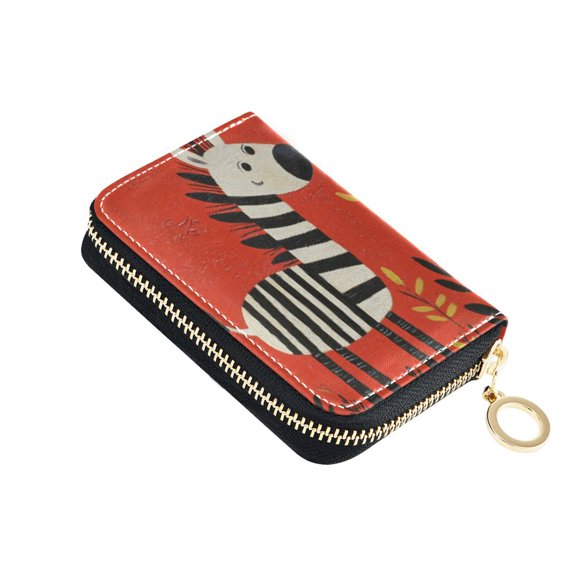 PU Leather Zip Card Holder Women's Card Case Zipper Card Case Compact & Lightweight A Zebra