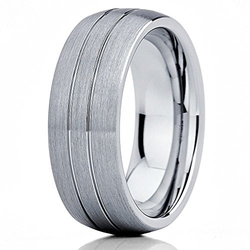 Gray Tungsten Wedding Band Brushed Tungsten Ring Tungsten Carbide Men and Women Grooved Comfort Fit