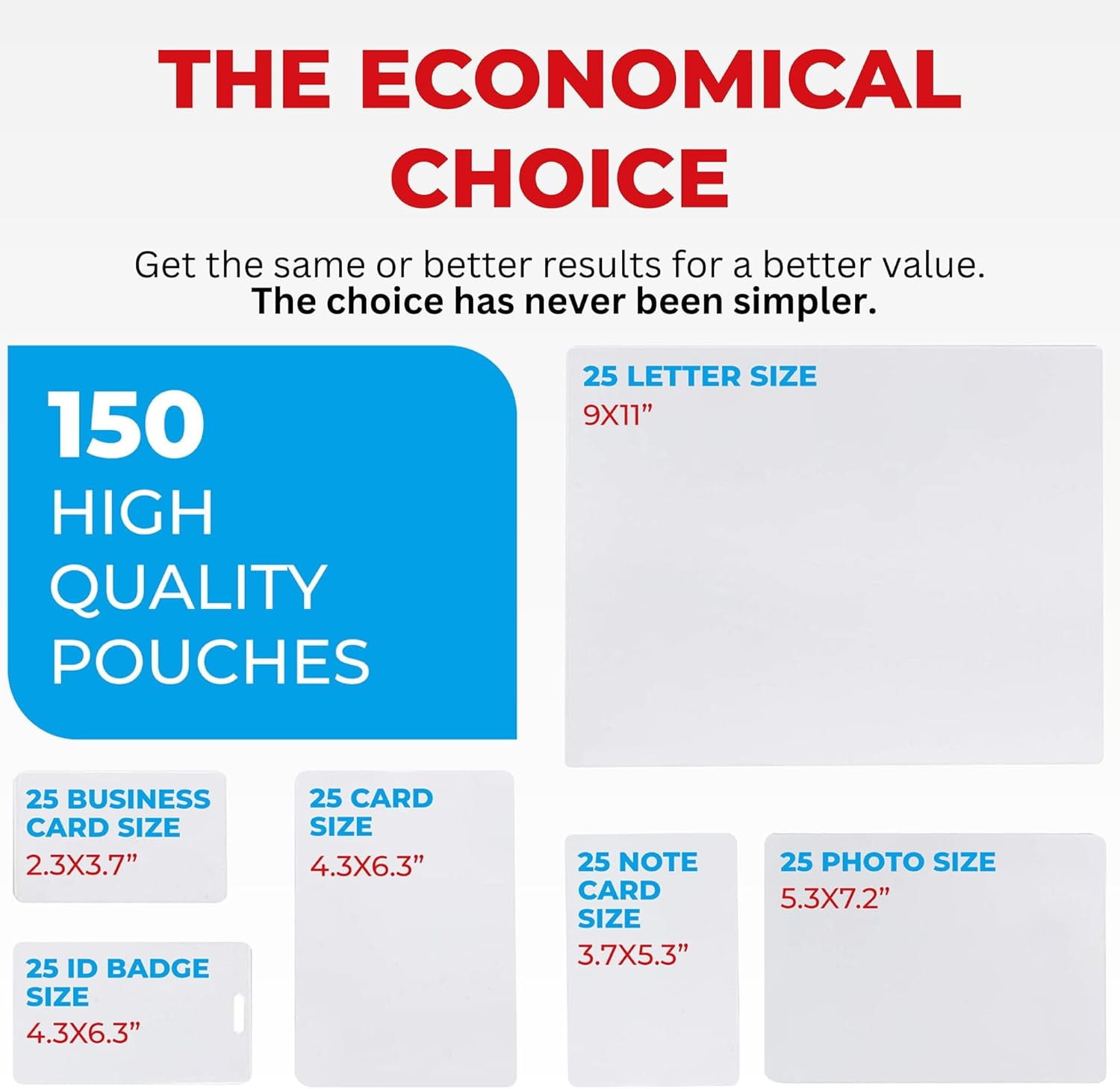 Simply Cool 5 MIL Thermal Laminating Pouches (150 Count) | Letter, Photo, Card, Notecard, ID Badge and Business Card Sizes | Dry-Erase Friendly, Compatible with Laminators | Crystal Clear Finish