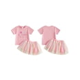 thumbnail image 2 of BemeyourBBs Mom Loves Me Baby Girl Summer Clothes Toddler Baby Girls Mothers Day Outfits Letter Embroidered Crew Neck Short Sleeve T Shirt Tops and Tulle Tutu Skirt Set, 2 of 9