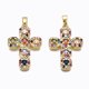 thumbnail image 1 of Brass Micro Pave Cubic Zirconia Pendants Real 16K Gold Plated Nickel free Cross Colorful 27x18.5x4mm Hole: 2.5x5mm, 1 of 3