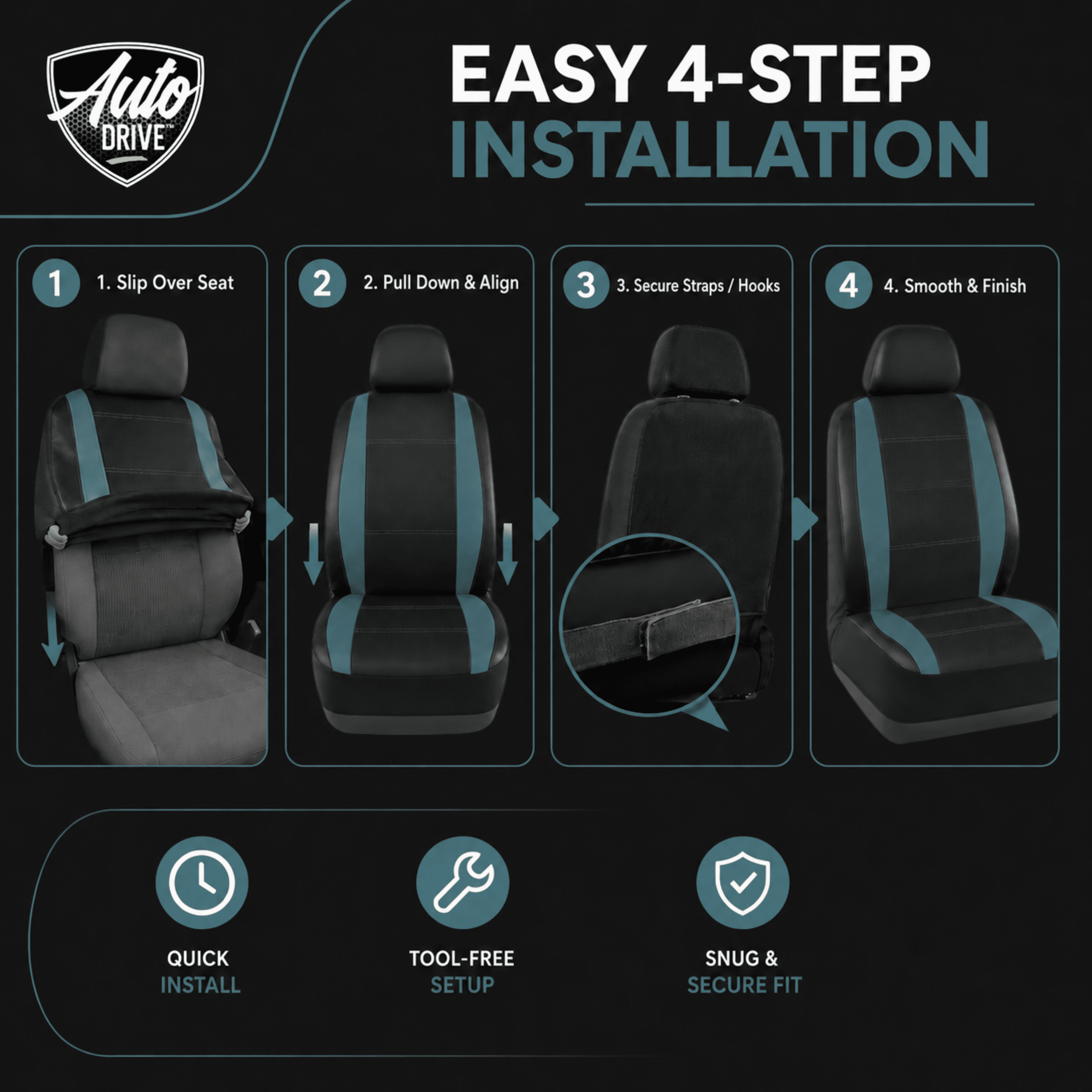 Auto Drive Car Seat Covers, Two-Tone Fabric Front Seat Protector, Breathable Comfortable, Anti-Slip Airbag Compatible Universal Fit for Cars SUVs Trucks,Blue