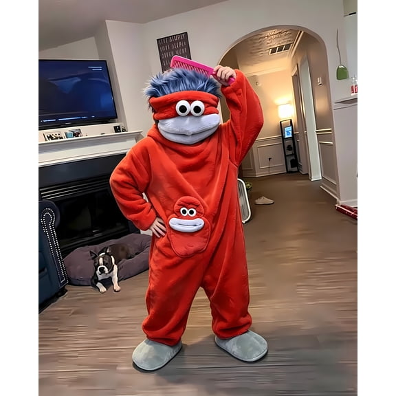 TOMVIGX Big Mouth Monster Onesie Goofy Onesie Plush Funny Pajamas Cozy Halloween Costumes Red S
