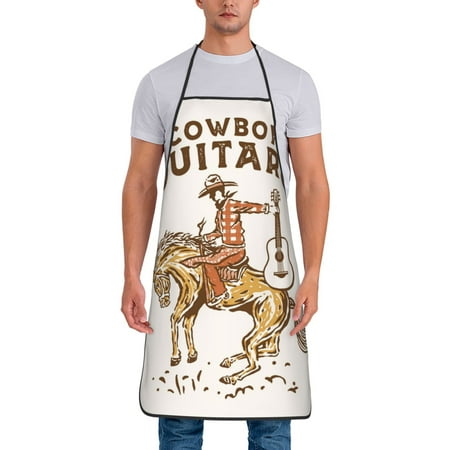 

Wukai Cowboy Rodeo Guitar Print Aprons Adjustable Bib Aprons Cooking Kitchen Chef Apron for Women and Men