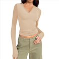 thumbnail image 2 of Camisas de Larga de Moda para Mujer, Blusas de Otoño con Cuello en V, Ajustadas y Recortadas, Conjuntos Y2K. Color de la Carne XL, 2 of 7