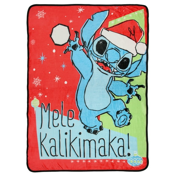 Disney Lilo and Stitch Mele Kalimaka Holiday Throw Blanket - 46" x 60" Cozy Soft Fleece Throw Blanket for Bed Couch