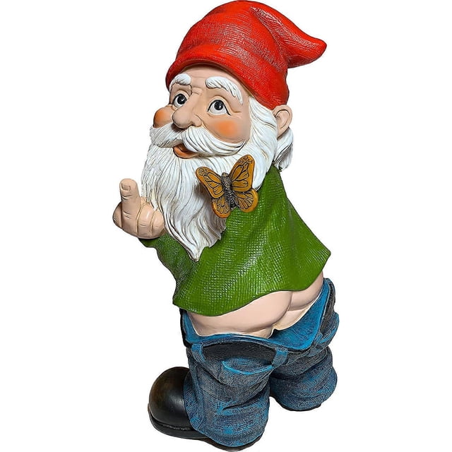 Mood Lab Garden Gnome - Gnome with Sagging Pants - 9.3 Inch Tall Statue Lawn Garden Figurine