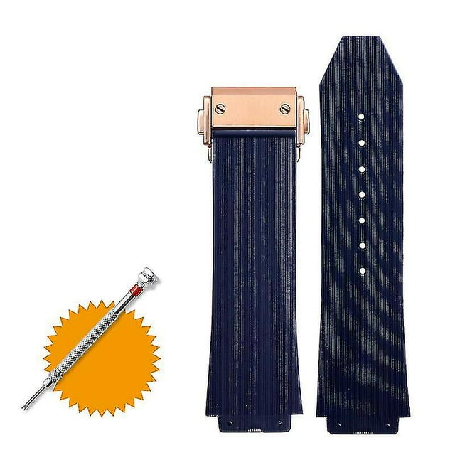 Correa De Reloj Para Hublot Big Bang Silicona 25 * 19 Mm Correa De Reloj Impermeable Para Hombres Accesorios De Reloj De Cadena Pulsera De Goma-Azul A Negro