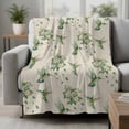 thumbnail image 2 of Summer Botanical Blanket Soft Cozy Warm Throw Blanket for Couch, Plush Fuzzy Flannel Fleece Blankets for Sofa, Green Spring Floral Birds Rustic Bed Blankets Lightweight Gifts for Women, 40"x50", 2 of 9