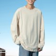 thumbnail image 2 of Yiliang Cotton Long Sleeve Shirts for Men Comfort Pullover Sport Activewear Tops Pastel Color Clothing,Beige,2XL, 2 of 6