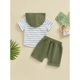 thumbnail image 4 of Suealasg Toddler Boys Summer 2 Piece Outfits Set 6M 1T 2T 3T Kids Boys Clothes Short Sleeve Striped Hoodie + Rolled Shorts Set for Baby Boys, 4 of 9