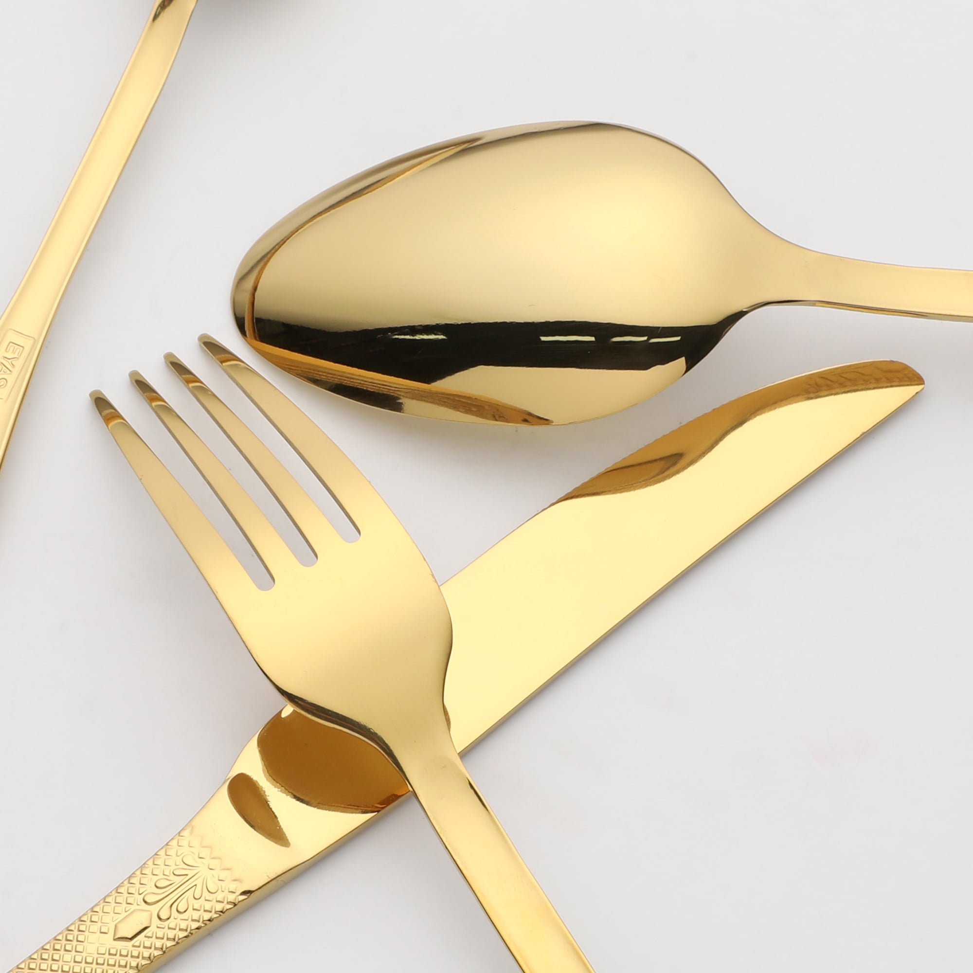 Unique Bargains 4 Piece Silverware Set Stainless Steel Floral Flatware Set Gold 4