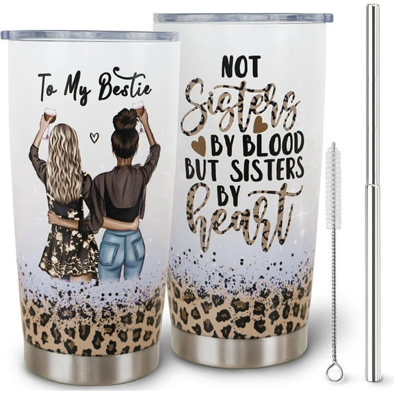 Best Friend Skinny Tumbler With Straw and Lid, Stainless Steel 20oz Insulated Besties Coffee Travel Mug, BFF Gifts Cups for Women and Girls