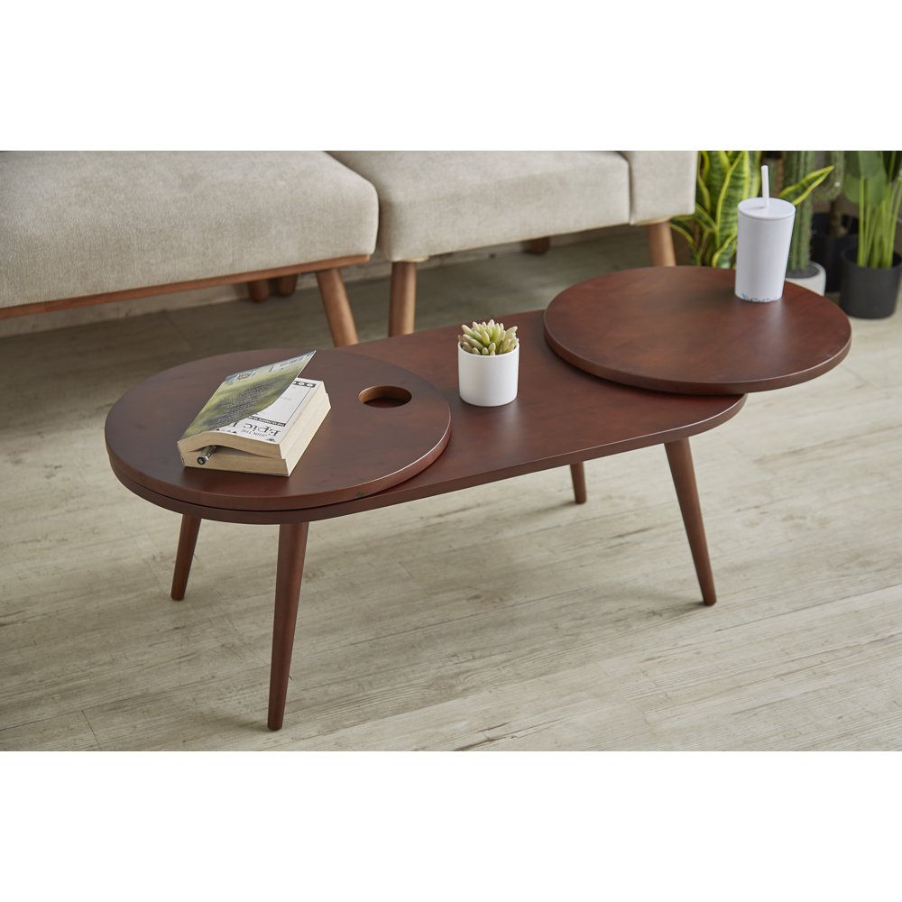 13"in LAZY SUSAN ESPRESSO WOOD MID CENTURY COFFEE TABLE