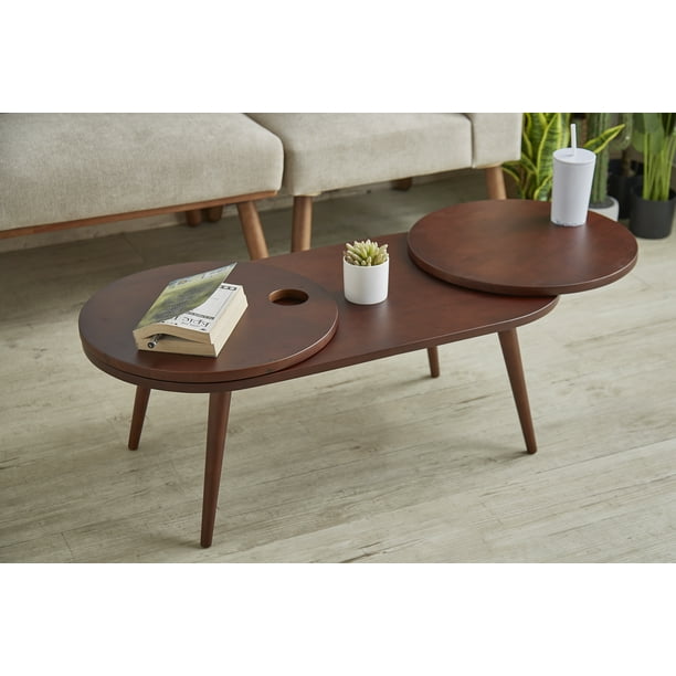 13"in LAZY SUSAN ESPRESSO WOOD MID CENTURY COFFEE TABLE