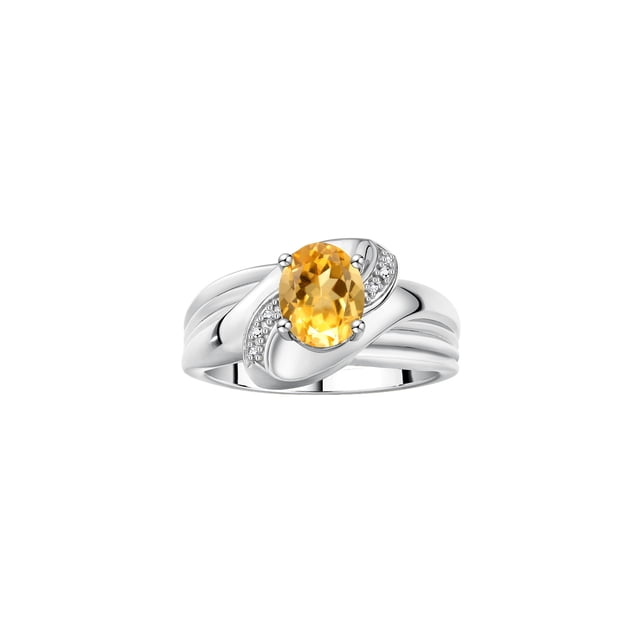 RYLOS Bagues pour Femmes Bague en Argent Sterling Ovale 9X7MM Pierre Précieuse et Diamants Design Classique Novembre Citrine Bijoux pour Femmes Taille 10