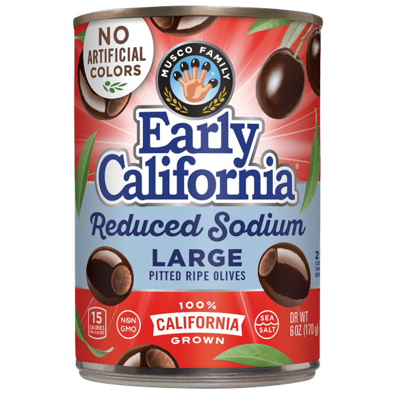 Musco Family Olive Co. Early California Reduced Sodium Large Pitted California Ripe Olives, 6 oz. Can