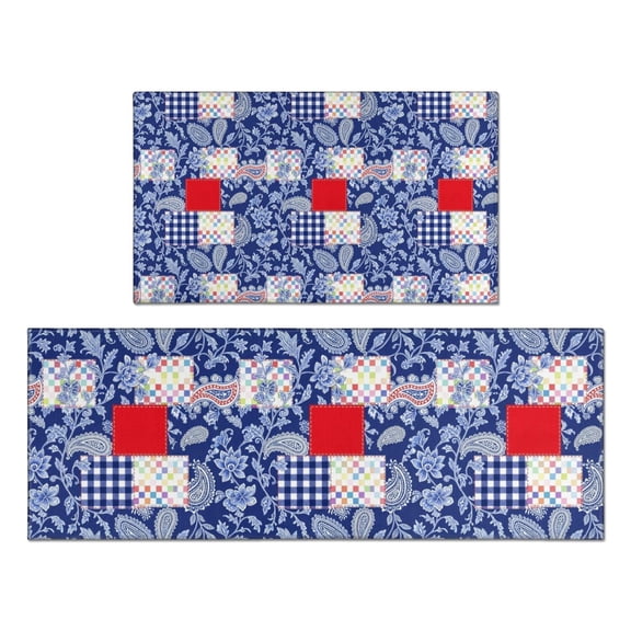 Pioneer Flower Floral Print Pattern Kitchen Rugs Sets Of 2, Anti Fatigue Non Slip Washable Floor Mats for Kitchen Sink Laundry, 17X30 Inch 17X47 Inch