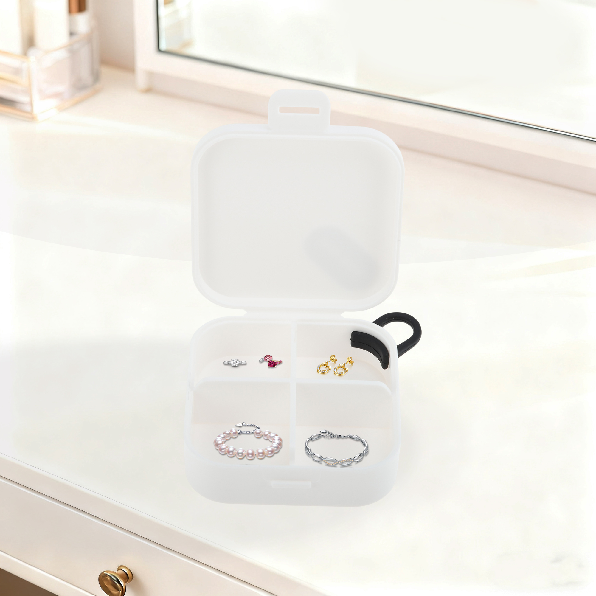 Unique Bargains Stylish Jewelry Box With Hooks And Compartments White, Black