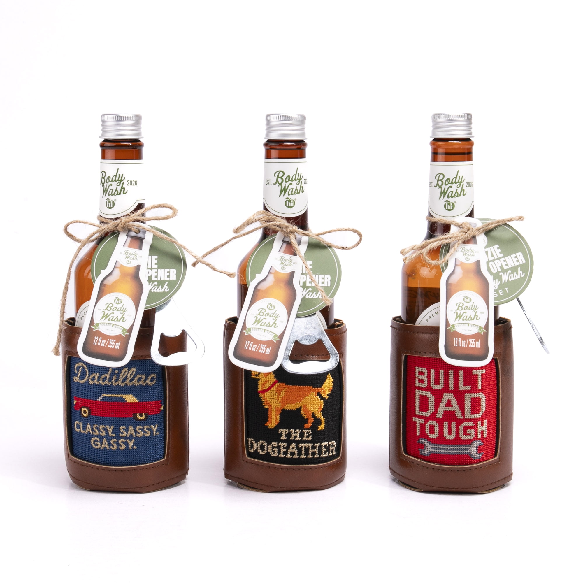 Hi Peach Layne Father's Day Gift Set with Built Dad Tough Needlepoint Beverage Holder and 3-in-1 Vanilla Bourbon Body Wash