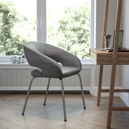 Flash Furniture - Fusion Series Contemporary LeatherSoft Side Reception Chair with Chrome Legs - Gray