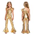 thumbnail image 6 of SiiRoh Girls 70s Disco Jumpsuit Shiny Metallic Ruffled Dance Outfits Sequins Bell Bottom Pants Dancewear Gold 16, 6 of 6