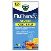 Vicks FluTherapy Cold and Flu Nighttime Hot Drink, Honey Lemon, 9 Ct