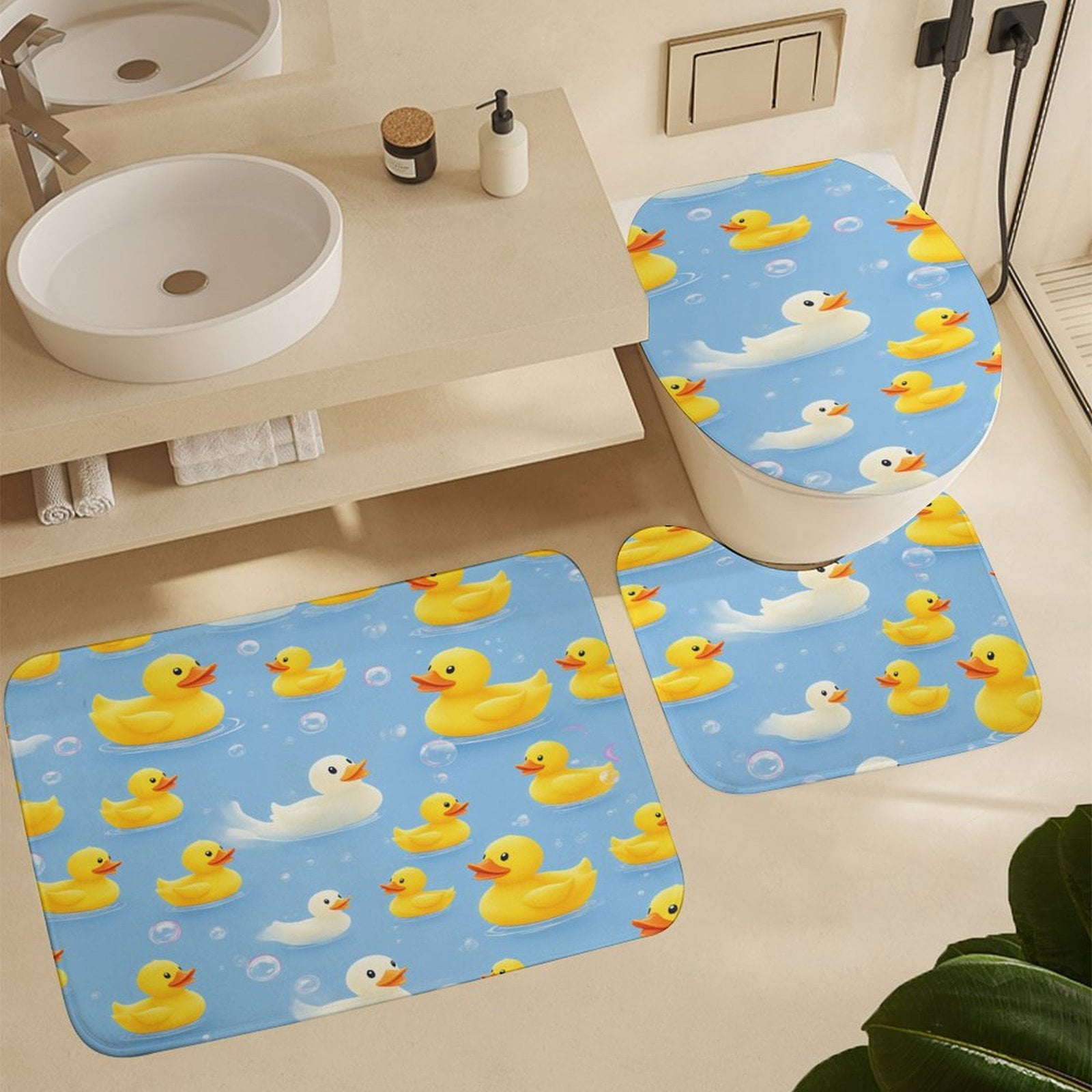 Bunch of Rubber Ducks Shower Curtain And Rugs Mat Set For Bathroom Bath Curtains Decoration Accessories Bathtub Screen 4 Pcs